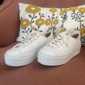 White Leather Triple Platform Keds 7